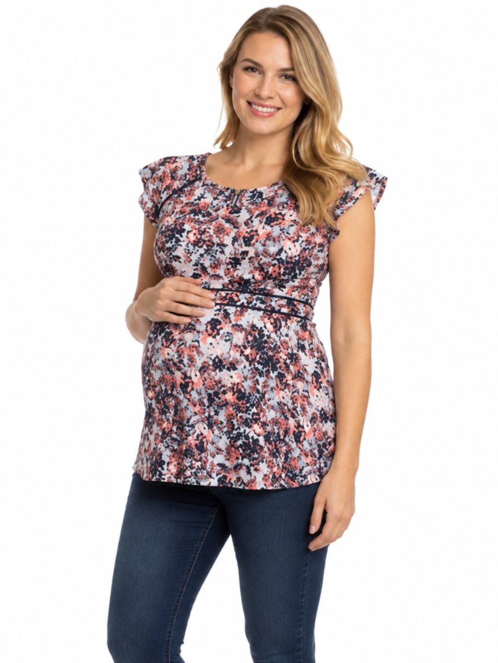 2/$20 Motherhood Maternity Floral Top Flutter Sleeve Empire Waist Blouse Sz M